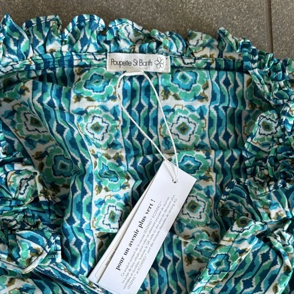 Poupette St. Barth Turquoise Patterned Ruffle Mini Dress - Picture 7 of 9
